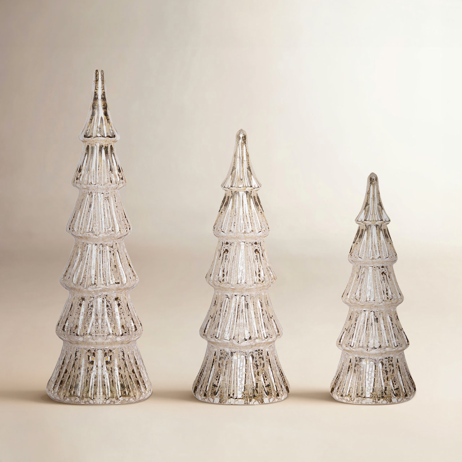 3-Piece Lighted Glass Tabletop Tree Set