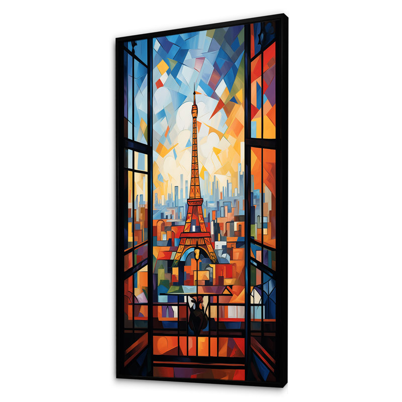 Cubic Paris Window View Elegant Sunset II - City Paris Wall Art, Black Floater Framed, 60" H x 28" W x 1.5" D