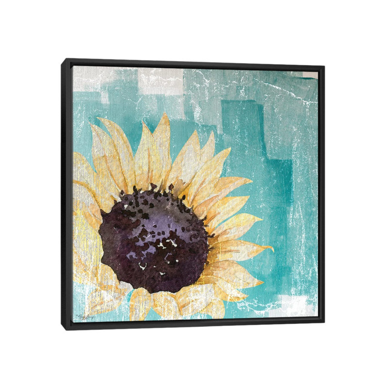 Sunflower Teal by Gigi Louise - Painting on Canvas, Black Framed, 66.04 cm H x 66.04 cm W
