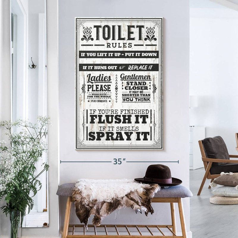 Proper Bathroom Rules Canvas Print, 39" H x 26" W x 1.25" D