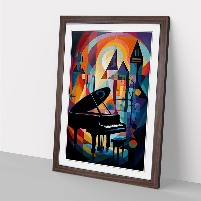 Piano Expressionism - Single Picture Frame Print on Wood, 64cm H x 46cm W x 2cm D, Walnut 