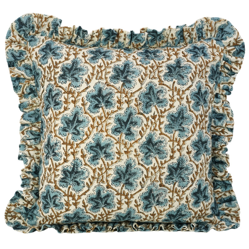 Housse de coussin en lin à imprimé de blocs Fab Fabine, printemps été, (Pushsamhita, bleu), H 14 po x l 14 po, Carré
