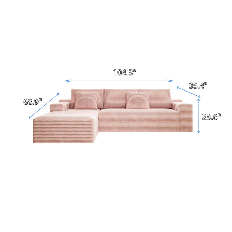 Canapé modulaire de 104,3 pouces de style nuage avec fauteuil inclinable en forme de L, Rose, Gauche