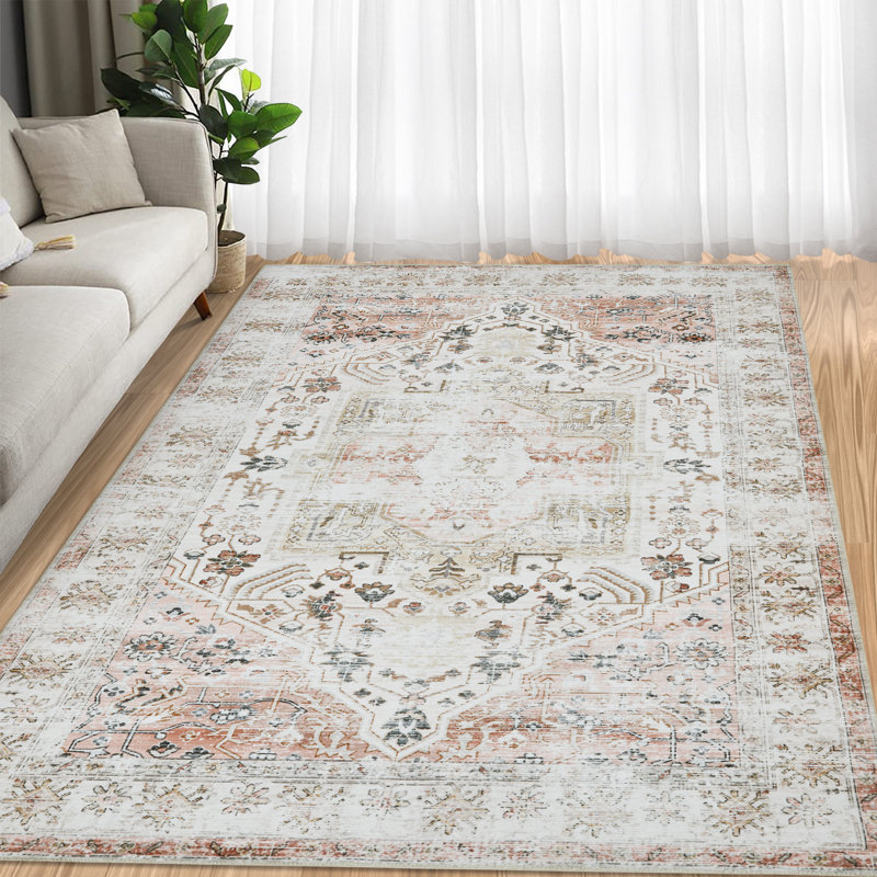 Tapis oriental en polyester ivoire / brun Alcibades, Rectangle 9 pi x 12 pi