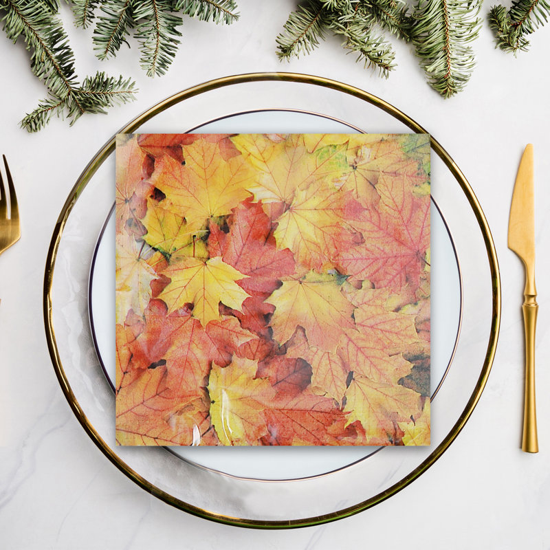 Paquet de 20 serviettes de table à 3 plis (feuilles d'automne) - ensemble de 6