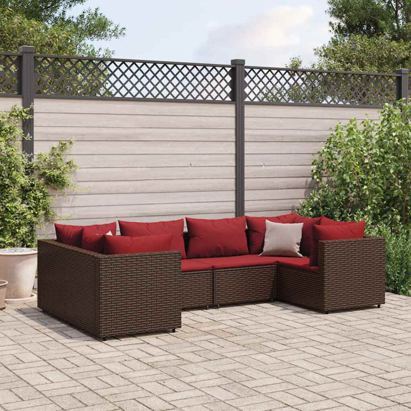  Ensemble de 6 chaises de patio réglables en rotin PE brun, Brun, Rouge cannelle
