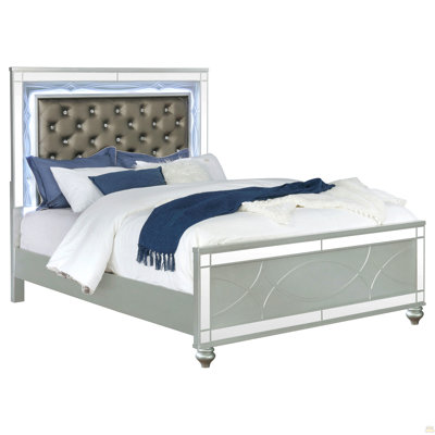 Karmen Metallic Upholstered Tufted Queen Panel Bed