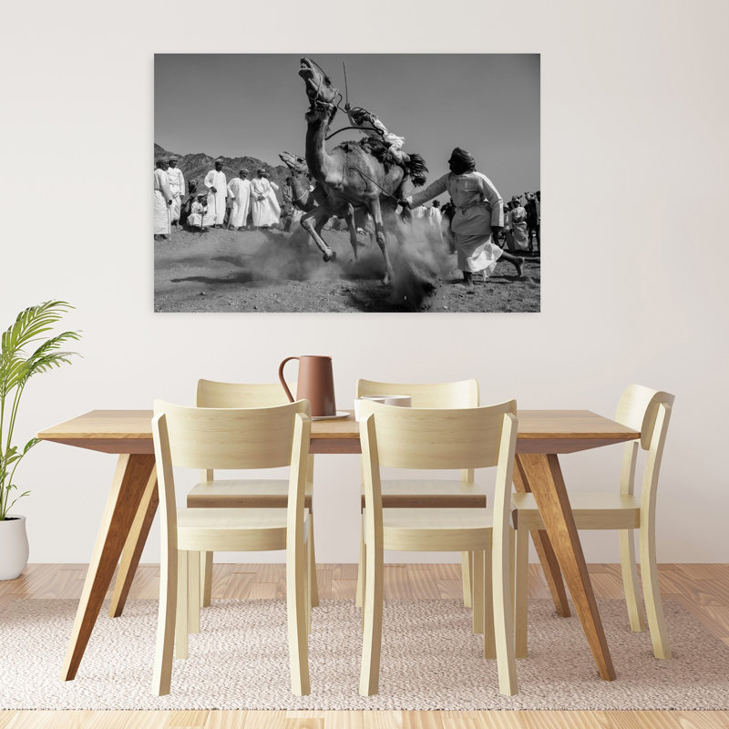 Affiche murale abstraite traditionnelle représentant une course de chameaux dynamique, paysage animalier., H 32 po x l 48 po