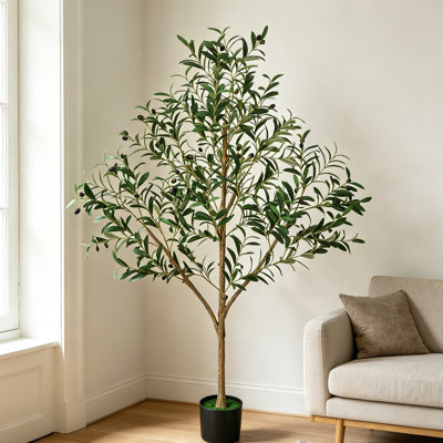 5 pi d'olivier artificiel, plante artificielle verte toutes saisons réaliste avec pot noir, vert olive PE pour la décoration de bureau personnel