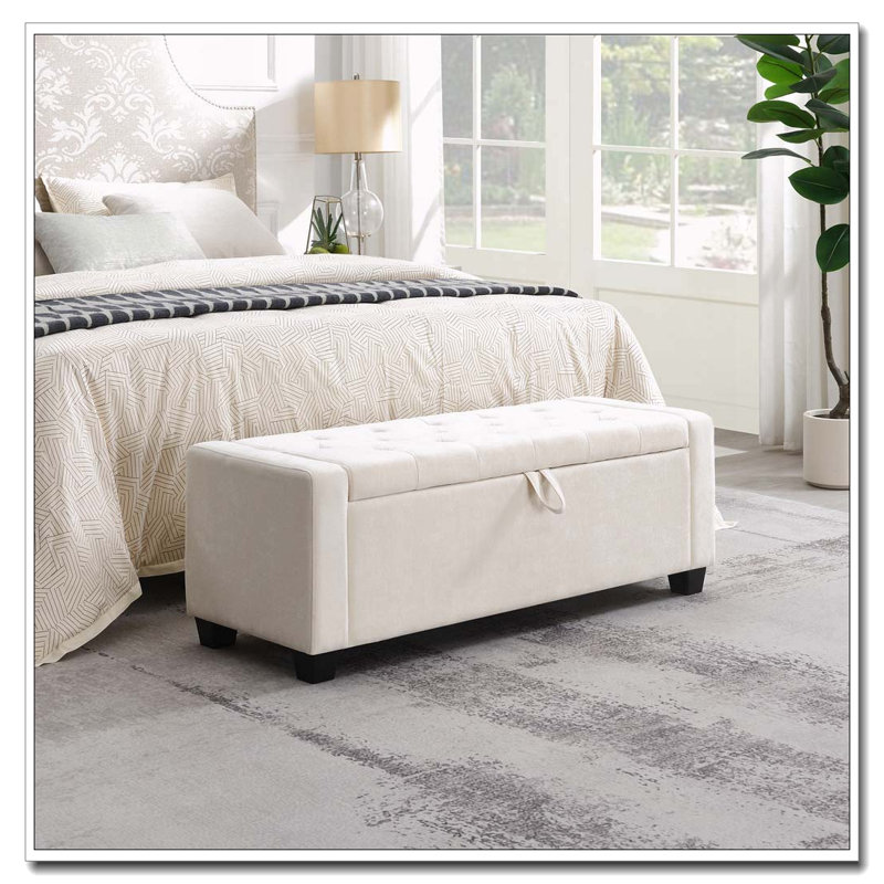 48" Ottoman with Storage, Storage Ottoman Bench, Beige