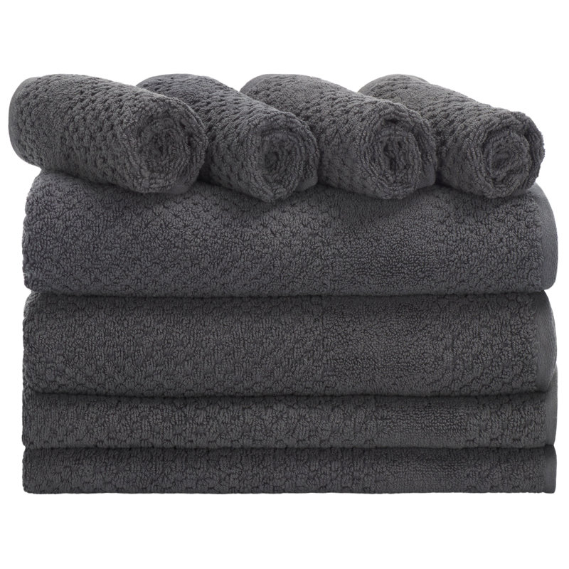 Spaska 8 Piece Towel Bundle - 100% Cotton, Dark Gray