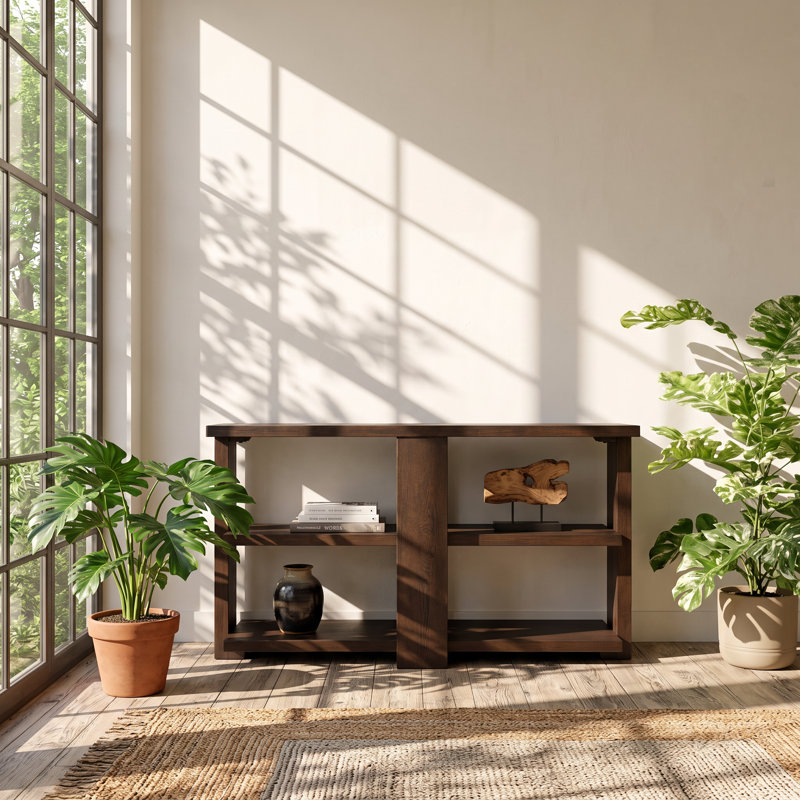 Niamey 52" W x 18" D x 28" H Ash Veneer 2-Shelf Sofa Table