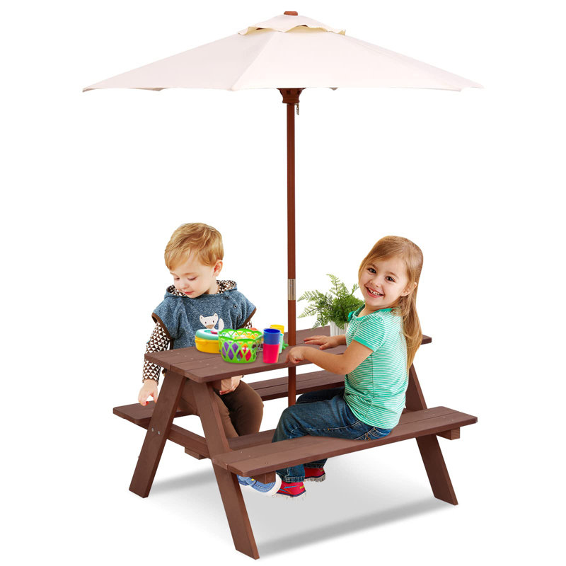 Aundrey Rectangular Outdoor Picnic Table With Umbrella Hole , 89cm cm W 79cm cm D
