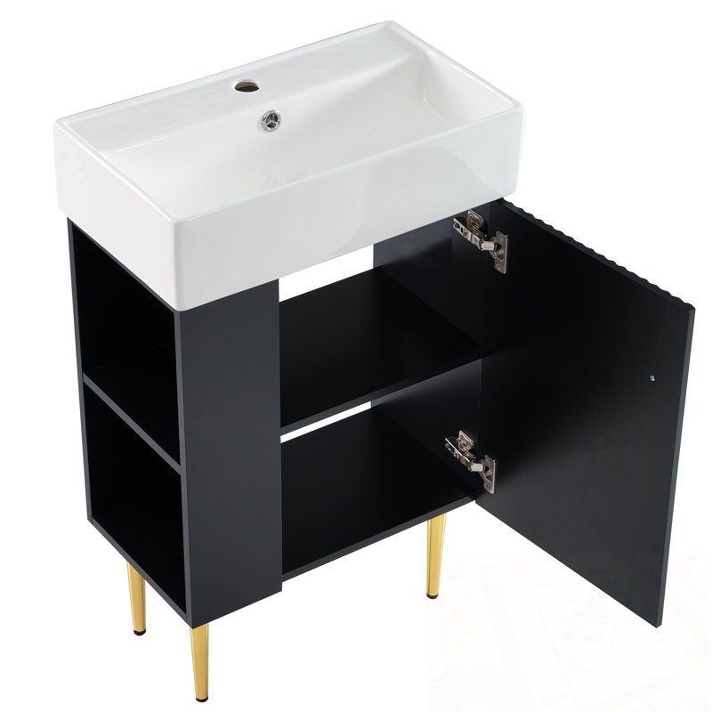 Meuble-lavabo de salle de bain avec lavabo et rangement à gauche, Noir