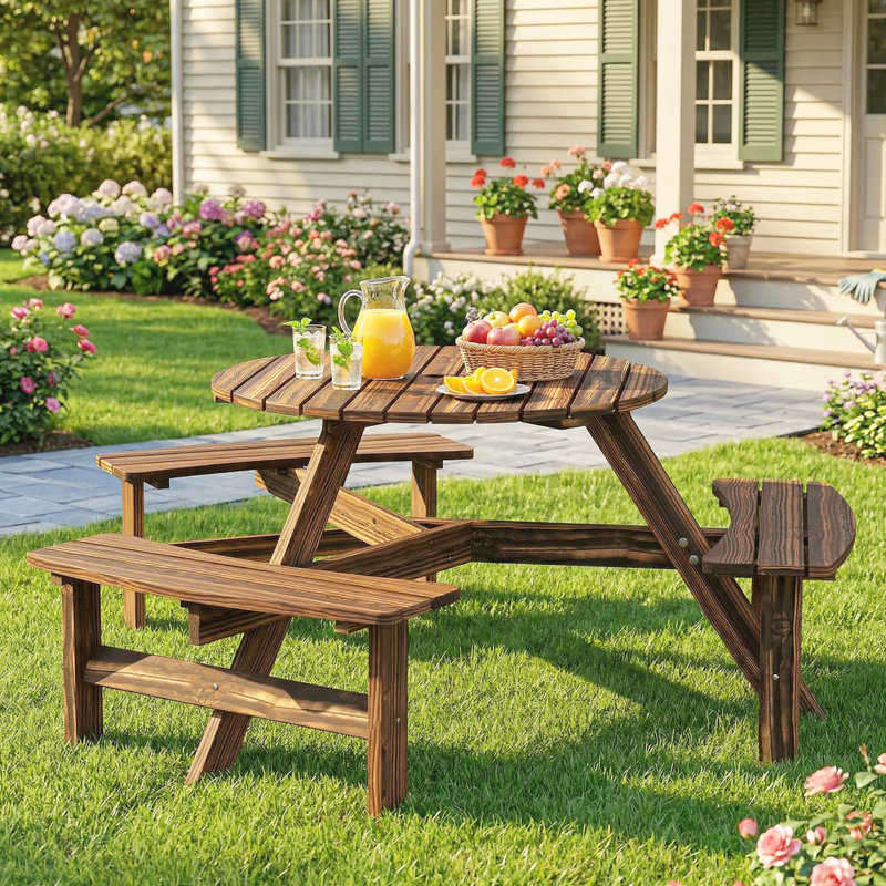 Solid Wood Patio Dining Set Table,, Brown, Brown