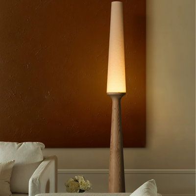 Solid wood art living room, linen fabric lampshade, floor-standing lamp