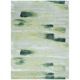 Hand Knotted Abstract Area Rug in Green/Ivory/Gray