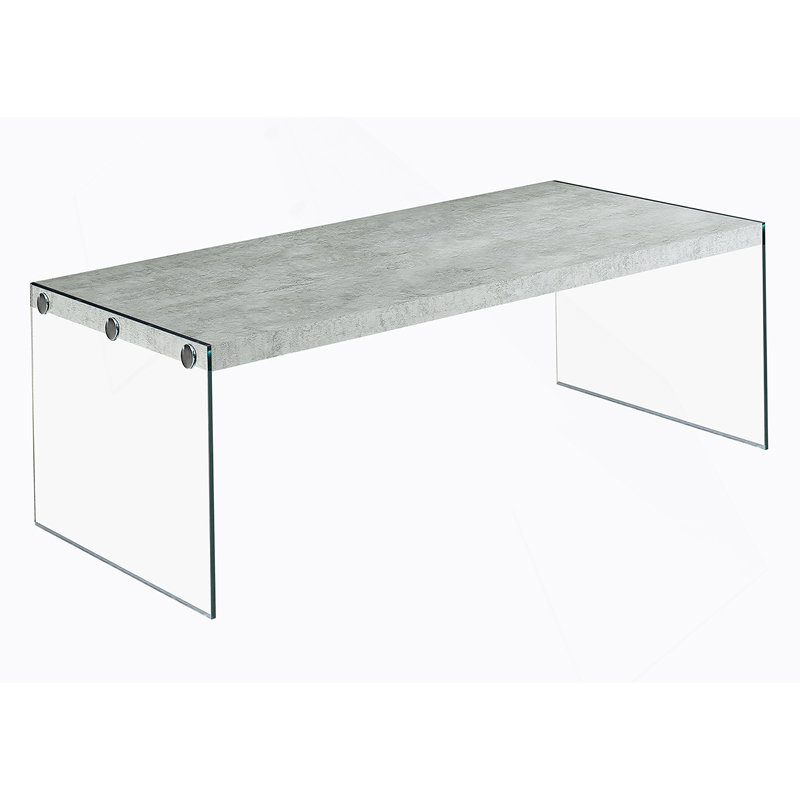 Table basse, accent, cocktail, rectangulaire, salon, l 44 po, stratifié gris, verre trempé transparent