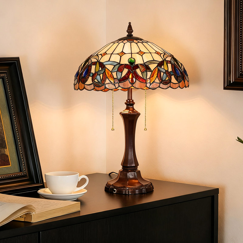 Tiffany Style Double Head Dragonfly Colored Glass Table Lamp (including Bulb)