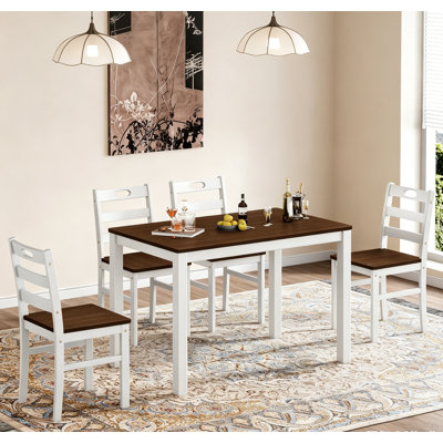 5-Piece Kitchen Dining Table Sets, Space-Saving Solid Wood Kitchen Dining Sets with 4 Slat Back Chairs