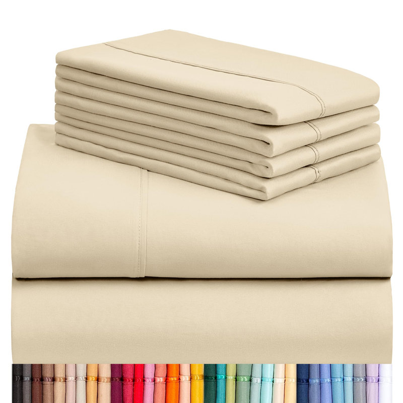 LuxClub 4 PC Lavender Silky Soft Cooling Deep Pocket Performance Sheet Set, Queen Sheet Set with 4 Pillowcases, Cream