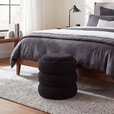16" Round Upholstered Storage Ottoman with Wood Lid