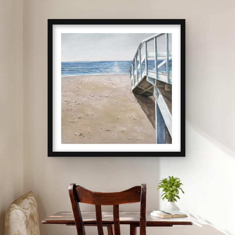 Doux paysage de bord de mer - imprimé mat bleu pour salle de bain, H 24 po x l 24 po, Noir