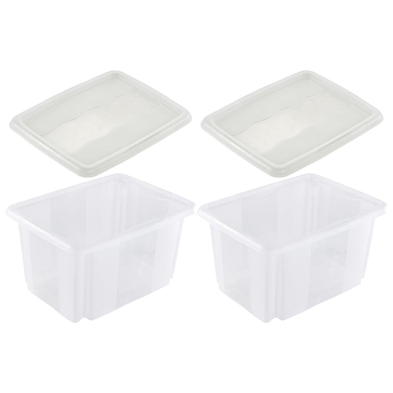 Set of 2 Turn Around Storage Box with Lid, 15L, White