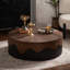 Table basse circulaire en placage texturé écorce véritable avec plateau en noyer élégant et aucun assemblage requis-87121