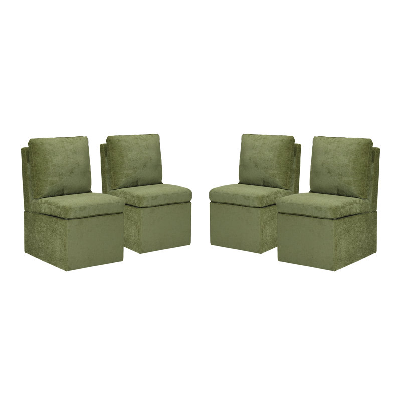 Chaise de salle à manger en chenille avec rangement et roulettes (ensemble de 6), Vert, 4
