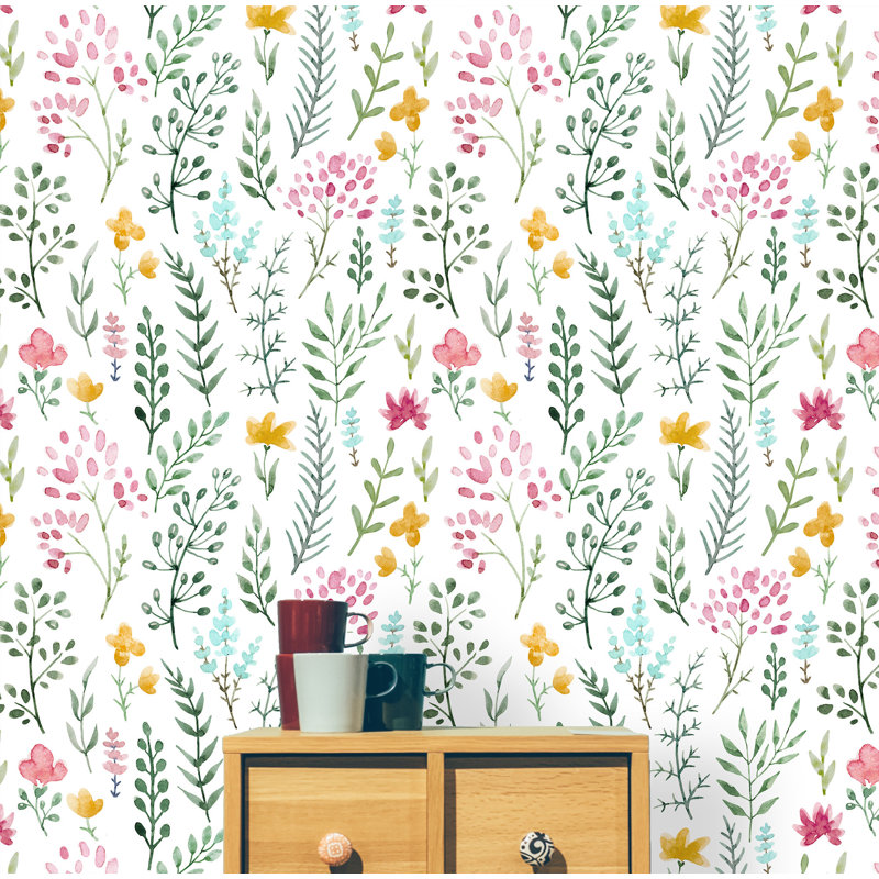 Rouleau de papier peint adhésif à motif de fleurs mignonnes à aquarelle amovible L 8,33 pi x l 25 po Santino