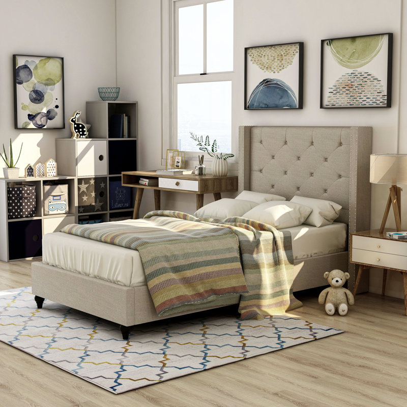 Cecilia Upholstered Wingback Bed, Twin, Blue