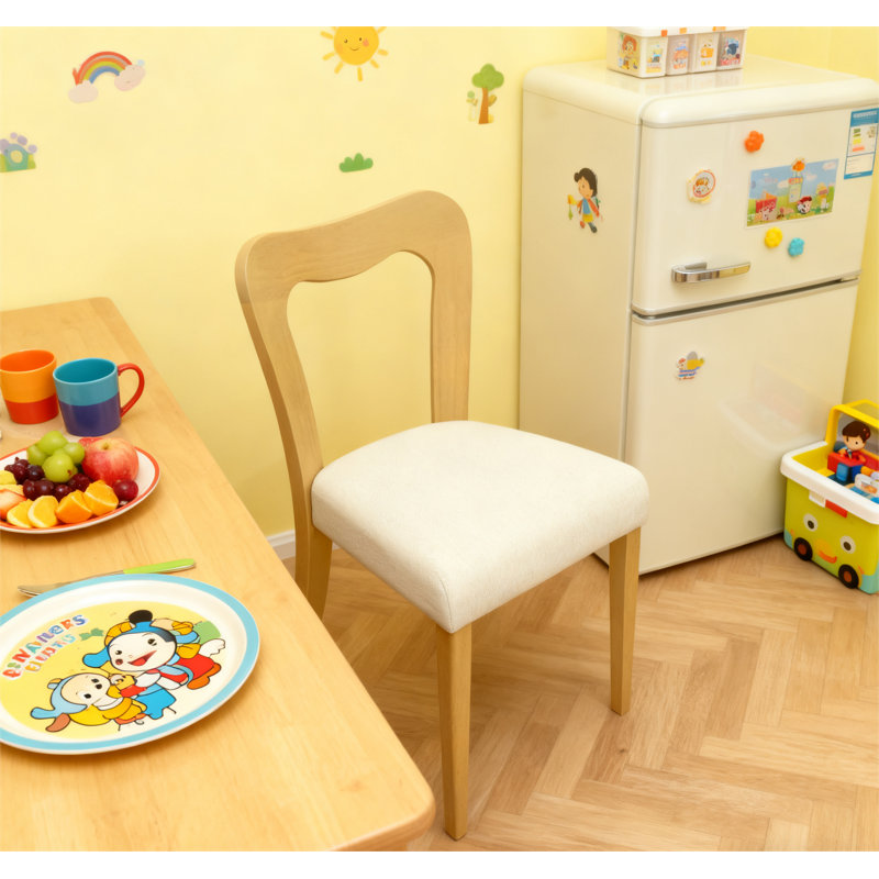  Ensemble de 2 chaises de salle à manger sans accoudoirs, Beige, Bois de frêne naturel
