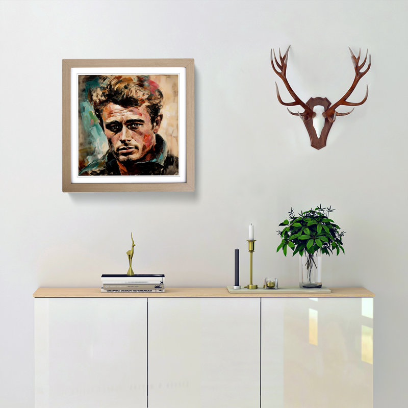James Dean Abstract Expressionism - Single Picture Frame Print on Wood, Oak