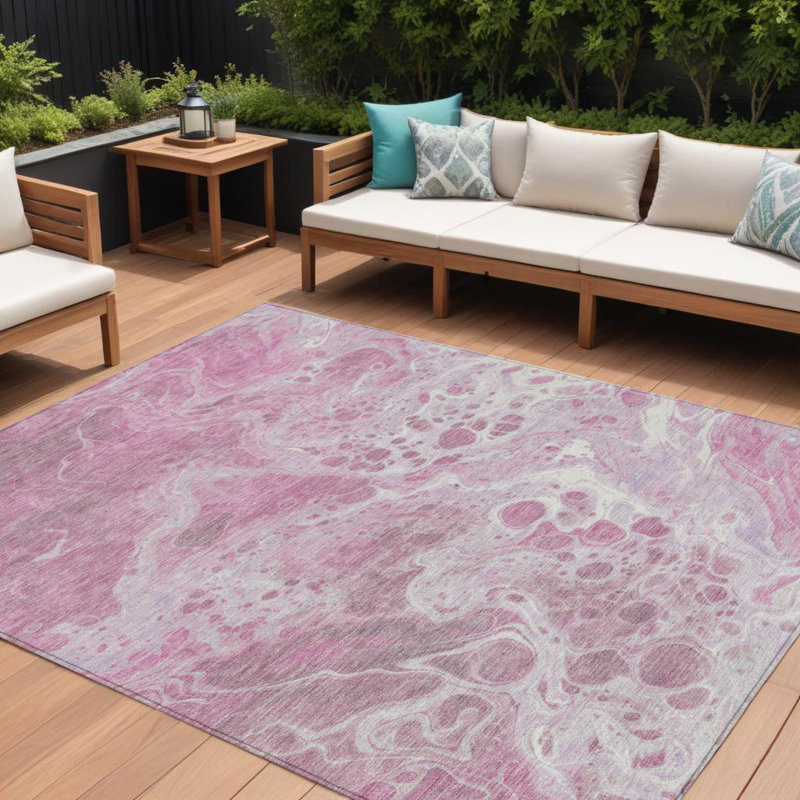 Tapis intérieur lavable abstrait 10 pi x 14 pi rose et ivoire