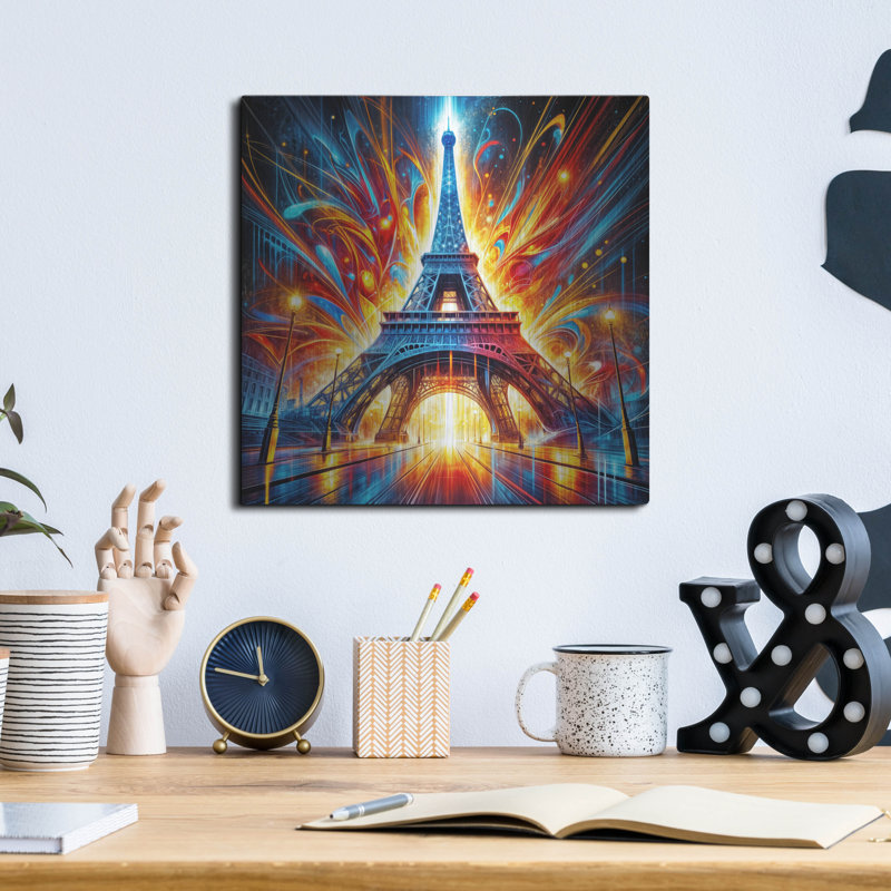 «Eiffel Tower Abstract» par Rey Klimt, art mural en métal, H 12 po x l 12 po