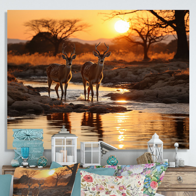 Cerf africain sur toile, Toile tendue, H 34 po x l 44 po