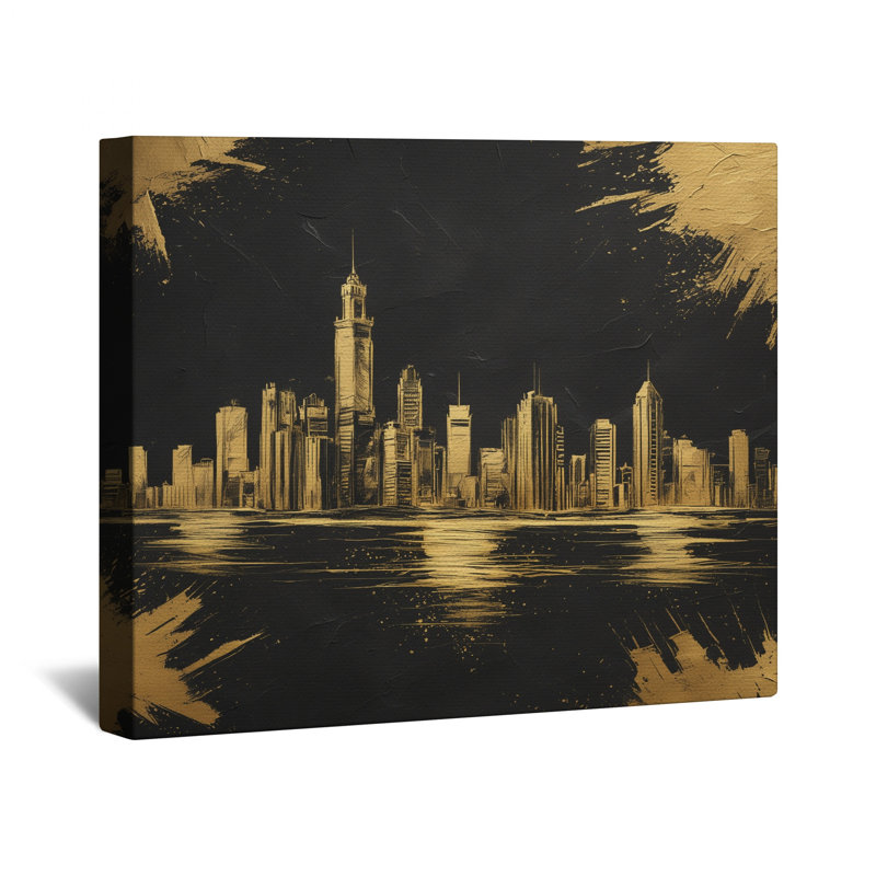 Toile tendue Golden City Skyline, 16 po x 16 po