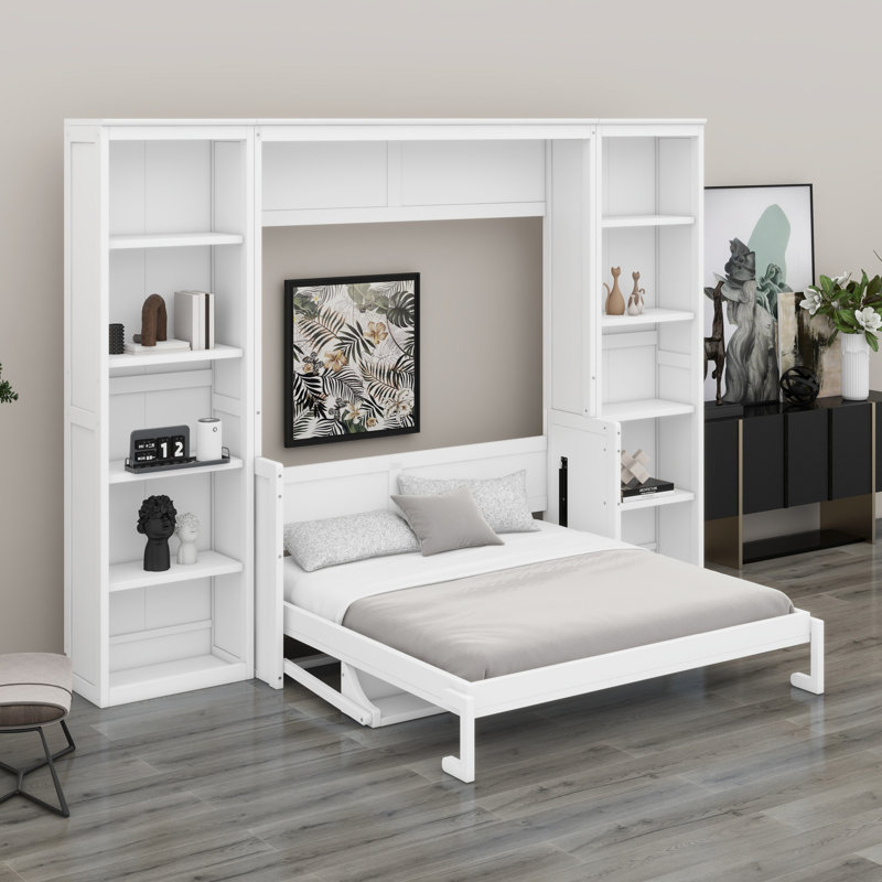 Lit escamotable avec bureau et bibliothèque, Blanc