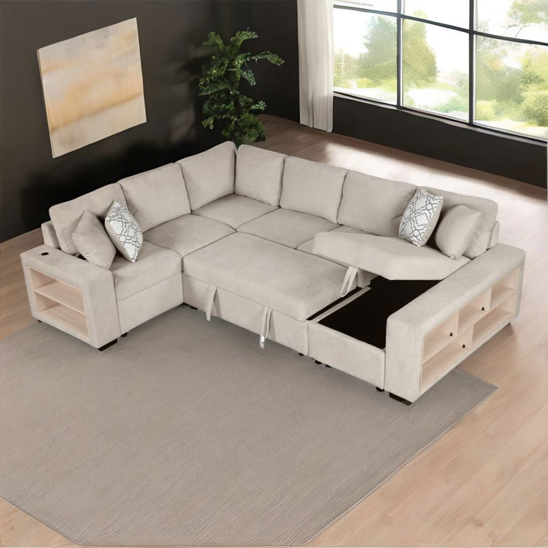 Dishu Upholstered 109'' Sofa, Beige