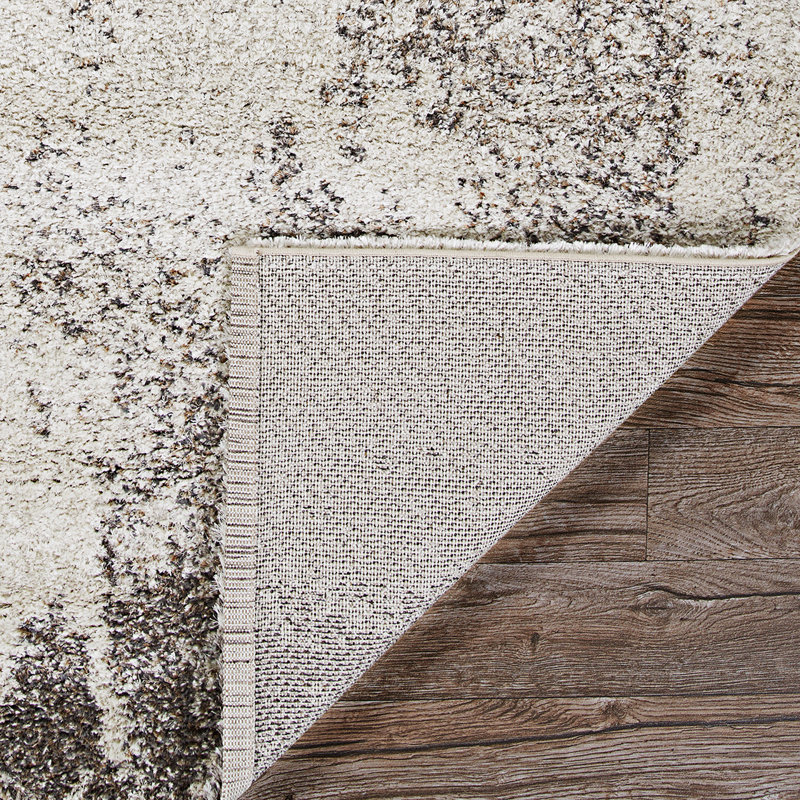 Bromley Ivory and Brown Shag Wool Area Rug