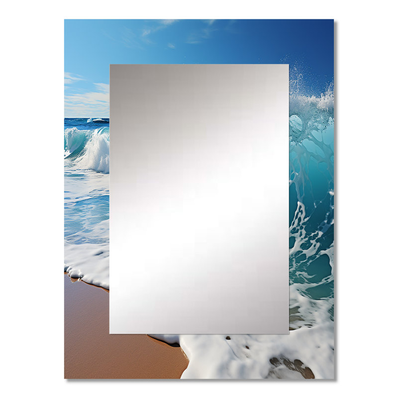 Turquoise Power of Ocean Wave I - miroir décoratif côtier, miroir mural turquoise, impression sur métal, 32 po x 24 po