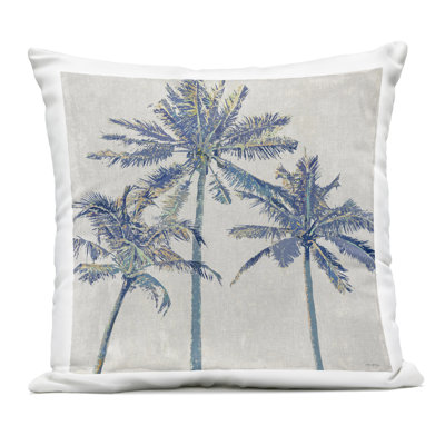 Exotic Pop Blue Palms Outdoor Printed Pillow, design by Amber Sterling