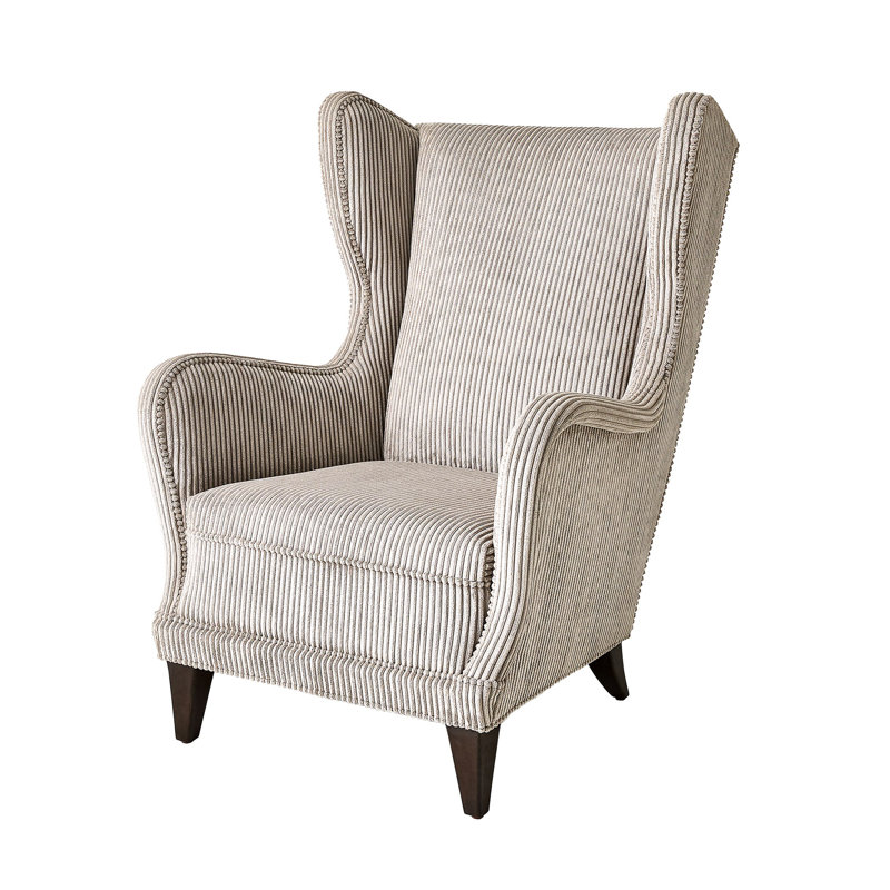 Smoke Grey Corduroy Upholstered Wingback Chair