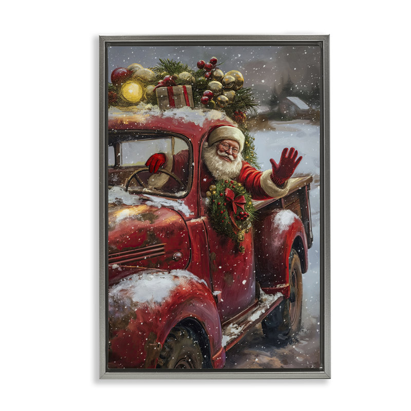 «Santa Waving Hello» par Imagine It Images, H 31 po x l 21 po, Cadre flottant gris lustré