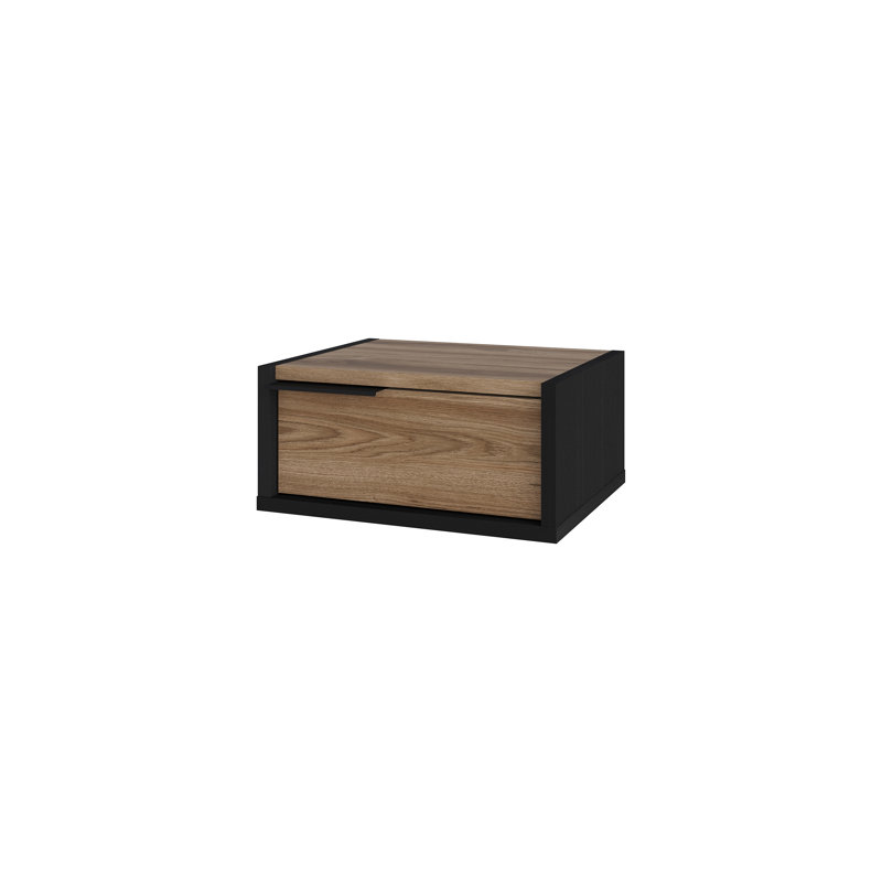 Eco Floating Bedside Table With Drawer And Metal Handle, Bedroom, Black Wood/Whiskey Oak