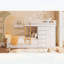 Lit superposé double avec 2 grands tiroirs, 5 petits tiroirs et une mini garde-robe, panneau de fibres à densité moyenne et bois massif, rangement moderne - blanc-1240112736