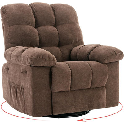 Fauteuil inclinable surdimensionné pour adultes avec fonction pivotante et berçante à 360 °, revêtement en chenille douce, canapé inclinable manuel très large, parfait pour le salon ou la chambre à coucher - brun