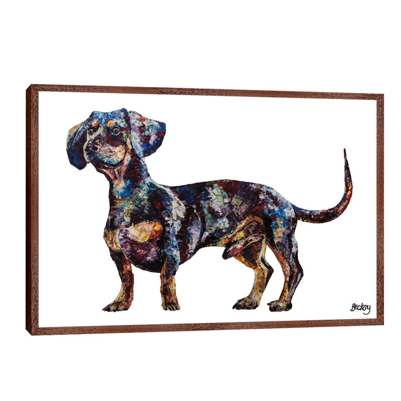Dachshund by Becksy - Floater Frame Painting on Canvas, 66.04 cm H x 45.72 cm W, Brown Framed