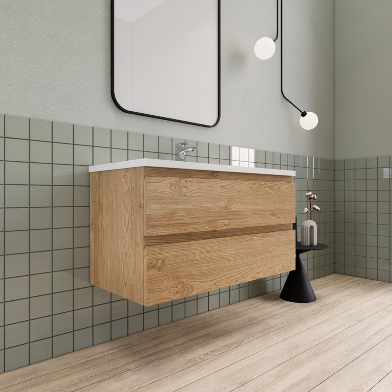Ensemble de meuble-lavabo moderne flottant 42 po Alnwick Ivy Bronx, Chêne de la Nouvelle-Angleterre